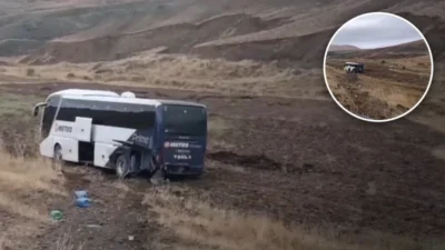 Sivas'ta bir yolcu otobüsünün tarlaya girmesi sonucu 2'si çocuk 9
