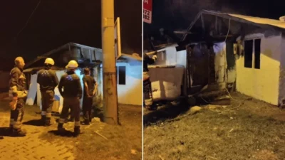 Bolu'da meydana gelen yangında sobadan sıçrayan kıvılcımlar, tek katlı bir