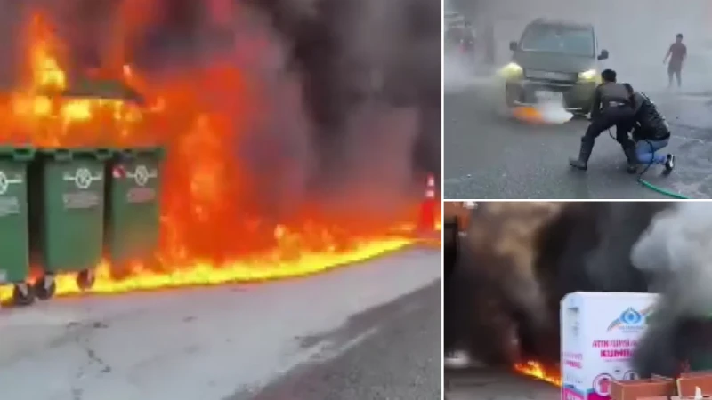 Sultangazi'de çöp konteynerine dökülen tiner, sigara izmaritinin temasıyla yangına yol