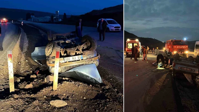 İskilip-Çorum kara yolunda meydana gelen kazada devrilen otomobil hurdaya dönerken,